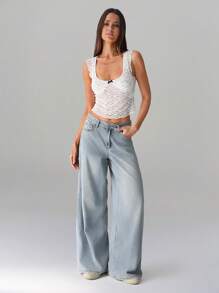 SHEIN Unity Chic Minimalist Lace Cap Sleeve Casual T-Shirt For Spring & Summer - White - View 5