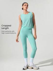 GLOWMODE Major Flex Relaxed Fit Tee Low Impact Yoga Pilates Studio Summer Quick Dry Moisture Wicking Gym - Green - View 4