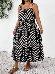 SHEIN Frenchy 女士加大码时尚几何印花休闲连衣裙，日常穿着和街头风格必备 - 彩色 - 查看 6