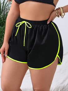 Swim Lushoire Plus Size Colorblock Trim Casual Beach Shorts For Summer Beach Vacation - Green - View 4