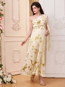 SHEIN Maternity Dress Off The Shoulder, Suitable For Summer - Apricot - View 1