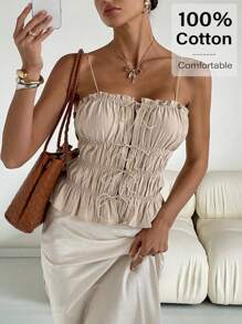 Siren Gaze Women Solid Color Spaghetti Strap Front Tie Casual Tank Top Summer - Apricot - View 4