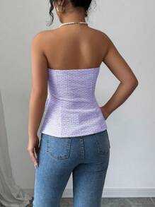 Rafferiza 粉色无袖短款胸罩上衣，时尚设计修身外套 - 紫色 - 查看 2