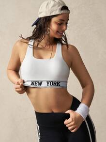 VARSITIE 条纹交叉露背无袖运动短款上衣