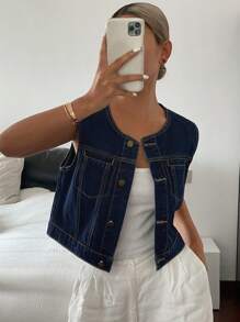 DAZY Nuovo gilet di jeans da donna per festival musicali estivi, abbigliamento autunnale