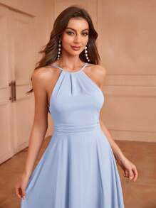 Aureia 成人露背、低背、腰部收褶、A 字廓形、不对称荷叶边背部设计伴娘礼服 - 淺藍色 - 查看 6