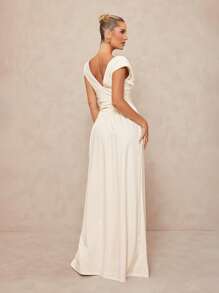 Lumalex 外出夏季泳衣泳装度假复活节波西米亚风海滩热户外丰富层次婚礼季宴会成人礼海滩海边女士纯色深 V 领荷叶边腰部连衣裙，优雅女士长裙女士优雅婚礼 - 杏色 - 查看 2