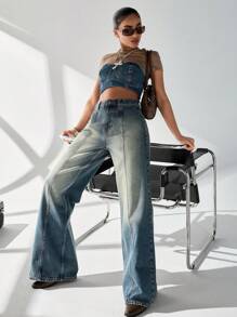 SHEIN Cottnline High Rise Light Blue Women Jeans, Fashionable For Summer - Light Wash - View 3