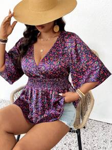 SHEIN Frenchy Damen Große Größen Bluse aus Chiffon mit Blumenmuster und Rundbund Taille, modisch-lässiger Alltagsartikel - Verschiedenfarbig - Übersicht 5