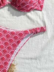 SHEIN Swim 2pcs Women High Elastic Printed Bikini Set - Printed Bikini Top And Sexy Thong Bikini Bottom, For Beach, Pool Party, Summer - Multicolor - View 5