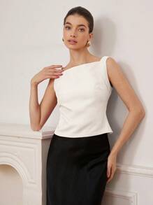 Aveloria Rosie 2025 Solid Color Textured Top, French Elegant Fitted Cropped Top With Flared Hem - White - View 6