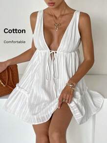 Siren Gaze 女式无袖前系带休闲迷你连衣裙 - 白色 - 查看 1