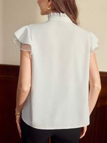 Vintamour Vintage Elegant Women's Loose Ruffled Sleeve Bowknot White Blouse, Spring/Summer Vacation Going Out Tops Office Work Festival Cute Tops - White - View 2