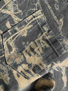 Manfinity Homme Men's Abstract Print Denim Shirt: Long Sleeve Regular Fit Shirt Collar Button-Down Casual Top With Pockets In Black And Khaki - Black - View 7