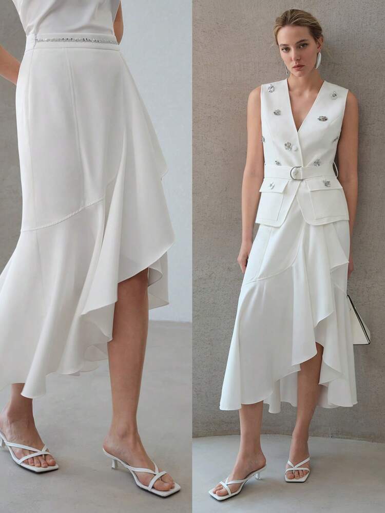 ASYMMETRICAL RUFFLE HEM SKIRT