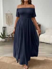 SHEIN VCAY 大码露背开衩连衣裙 - 藏蓝色 - 查看 6