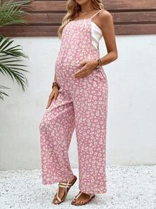 SHEIN Maternity Floral Print Jumpsuit, Casual For Vacation