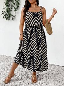 SHEIN Frenchy 女士加大码时尚几何印花休闲连衣裙，日常穿着和街头风格必备 - 彩色 - 查看 5