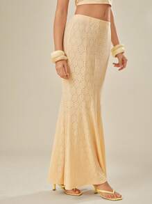 L'Amorae Elegant Vacation Eyelet Mermaid Maxi Skirt - Yellow - View 3