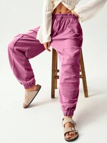 Bohemela Women's Casual Solid Color Knit Loose Drawstring Sweatpants - Hot Pink - View 3