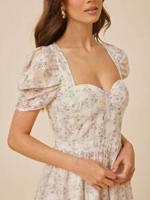 L'Amorae Kombinezon z bufiastymi rękawami, kwiatowym nadrukiem i haftem, stroje na brunch dla kobiet, dzień matki - Wielokolorowe - Zobacz 2