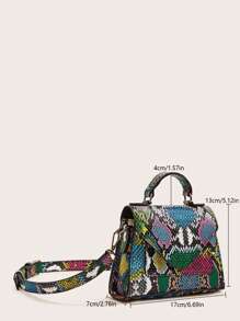 SHECARRY Mini Snakeskin Print Flap Satchel Bag - Multicolor - View 8