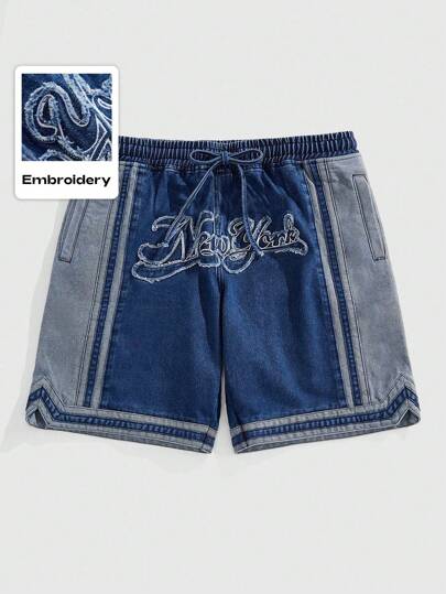 Street Life صندل قصير جينز للرجال مع تطريزات ألوان وحروف