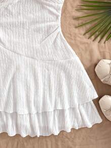 Soleia 女式加大码红色性感吊带前系带扭胸收腰迷你连衣裙，双层裙摆，适合春夏季度假