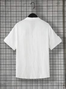 Camisa casual de manga corta y cuello liso de color blanco para hombres, con cierre de botones y punto de canalé, para uso cotidiano en primavera/verano