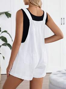 SHEIN Pregnant Women Denim Bib Pants And Jumpsuit Casual Fitted Bib Shorts, White, Beach Outfits For Maternity, Summer/Summer Outfits For Women, Suitable For Parties, Holidays, Dates, Valentine's Day Outfits, Rave Outfits/Concert Outfit Women/Country Concert Outfit/Rave/Rave Outfits Festival/Nashville Outfits/Ibiza Outfits, Elegant, Boho/Bohemia/Boho Women's Clothing;Mother Day/Mom/Mother/ Mommy/Mother's Day/Mama/Mum/Mother's Day Gift - White - View 2