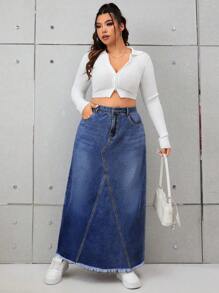 SHEIN ICON Falda Vaquera Recta De Talla Grande Para Mujer