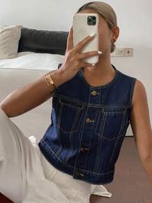 DAZY Nuovo gilet di jeans da donna per festival musicali estivi, abbigliamento autunnale