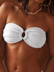 MOTF PREMIUM BACK KNOT RING DETAIL STRAPLESS BIKINI SET FOR SUMMER BEACH VACATION - Beige - View 2