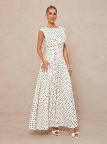 Lumalex Đầm Maxi Dài Không Tay Cổ Tròn In Chấm Bi Có Thắt Lưng Cho Nữ - trắng - Xem 4
