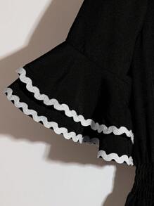 Breezaya 春夏时尚休闲荷叶边双层袖女式连体裤 - 黑色 - 查看 4