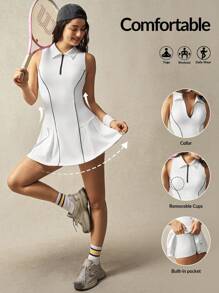 VARSIVA 女士拉链无袖休闲健身运动连衣裙 - 白色 - 查看 1