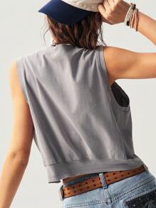 Bohemela 女式纯色针织圆领无袖宽松背心 - 灰色 - 查看 7