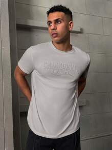 Manfinity Homme Men's Casual Plain Letter Embossed Short Sleeve T-Shirt, Summer Men T Shirts Slim Fit