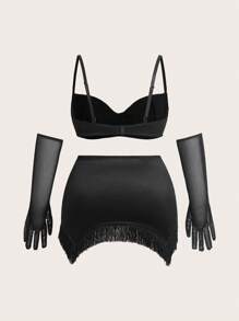 SHEIN 5قطع/طقم ملابس داخلية سيكة بتصميم تنورة مذنبة, مناسبة لمهرجانات الموسيقي - الأسود - مشاهدة 10