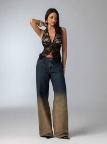 Aloruh Quần Jeans Nữ Lưng Thấp Rộng Rãi Ombre - Rửa nhẹ - Xem 1