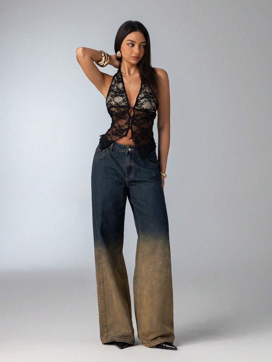 Aloruh Quần Jeans Nữ Lưng Thấp Rộng Rãi Ombre - Rửa nhẹ - Xem 1
