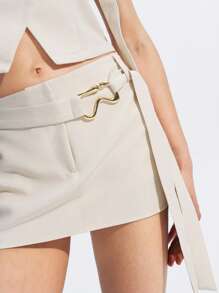 LYSMO Women's Fashionable Solid Color Low Waist Mini Skirt, For Summer - White - View 8