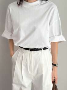 Dazy-Less Losse, casual, minimalistische T-shirt met korte mouwen voor vrouwen in Old Money-stijl, casual, oversized T-shirt voor vrouwen