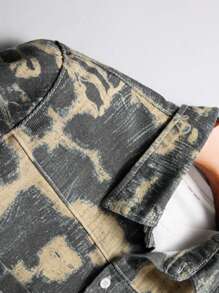 Manfinity Homme Men's Abstract Print Denim Shirt: Long Sleeve Regular Fit Shirt Collar Button-Down Casual Top With Pockets In Black And Khaki - Black - View 5