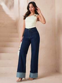 CLARA VERO Jeans casuales versátiles rectos, con bolsillos, de cintura alta y holgados para mujer