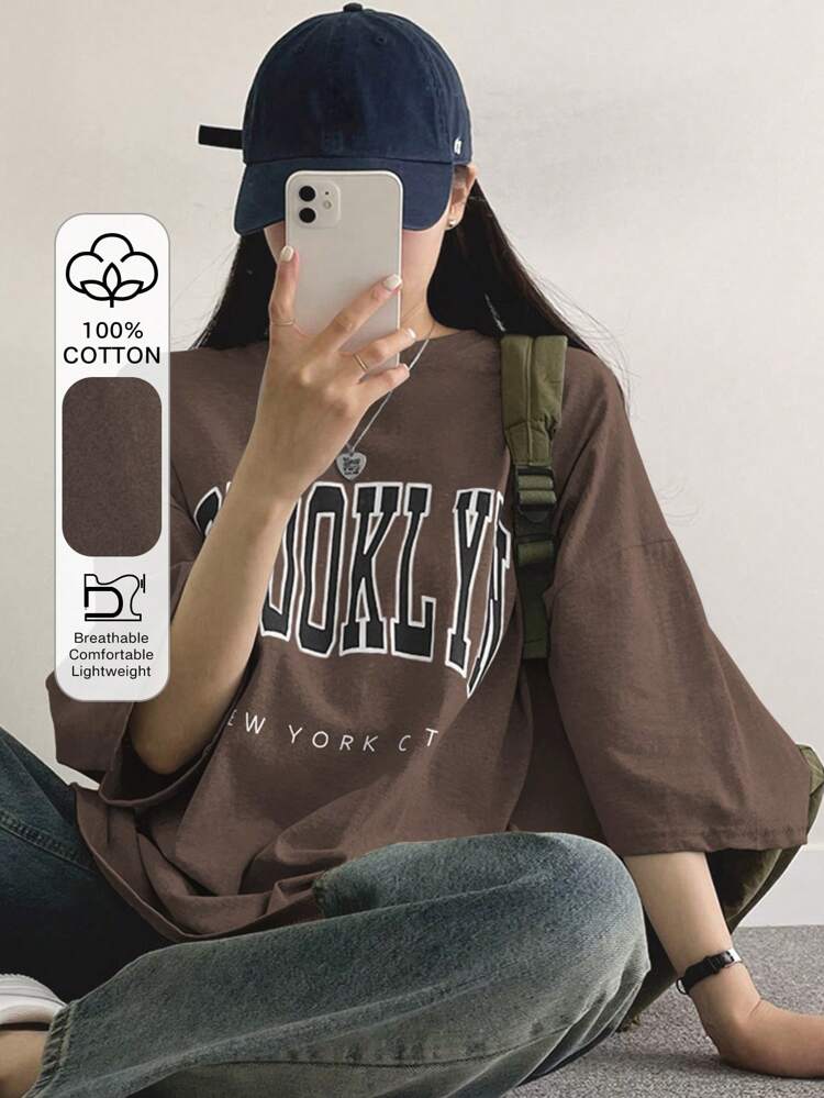 Letter Graphic Drop Shoulder Oversized Tee