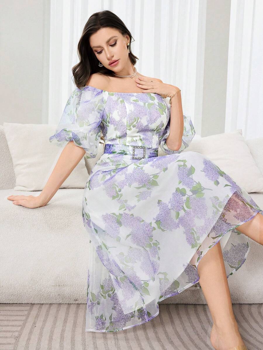 Modelyn Váy tay đèn lồng in hoa thanh lịch cho nữ - Nhiều màu - Xem 1