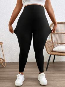 SHEIN 可调节腰围纯色修身加大码孕妇裤