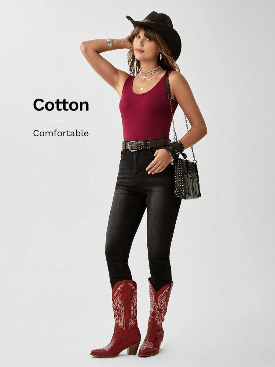 Wildy Solid Form Fitted Tank Top - Burgundy - View 1