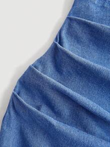 SHEIN MOD 女士牛仔吊带裙，时尚，适合夏季 - 藍色 - 查看 4